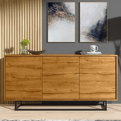 Loft Retro Industrial Sideboard | Vintage Oak 160cm TV Unit | Cabinet Cupboard - Image 1 of 4