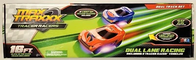Vtg Max Traxxx Tracer Racers 16Ft  glow in the dark track Powered Racing Cars - Image 1 of 2