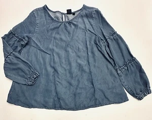 GAP Denim Long Tiered Sleeve Blouse Kids Size XXL Blue Jean Chambray Top - Picture 1 of 7