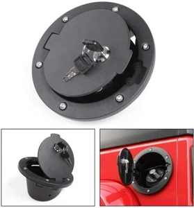 Steel Locking Fuel Door Black Gas Tank Cap Cover Lock Key For 07+ Jeep Wrangler - Picture 1 of 12
