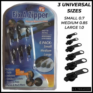 FIX A ZIPPER Tool Universal Repair Replacement Kit 3 Sizes Zip Fixer Slider Clip - Picture 1 of 6