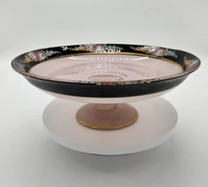 Antiguo Moser Floral Pie Vidrio Rosa Esmerilado Compota Esmalte y Dorado 10" - Imagen 1 de 6