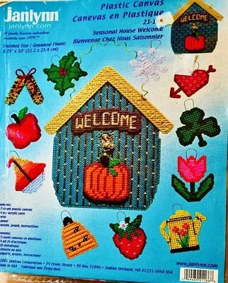 ALL SEASONS HOUSE WELCOME Door Hanger Plastic Canvas Kit Kit 9"x10" Janlynn NEW - Image 1 of 4