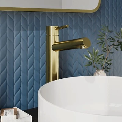 WELOVEBATHROOMS Brantley Tall Round Basin Mono Mixer Tap Brushed Brass Bathroom Modern Gold
