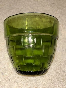 Vintage Anchor Hocking Ice Bucket Bowl w Basketweave Pattern Green 5 1/4" T - Picture 1 of 3