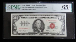 1966 $100 RED SEAL UNITED STATES RED SEAL BANK NOTE FR#1550 PMG GEM UNC 65 EPQ - Picture 1 of 2
