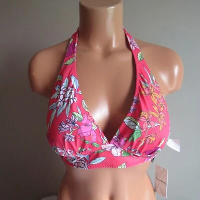 Tommy Bahama Summer Floral Rev Halter Cup Bra Swim Top Coral Coast S NWOT - Image 1 of 4