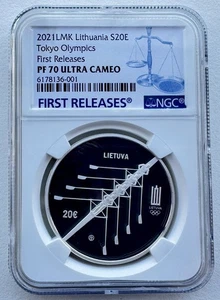 Moneda de plata doble remo NGC PF70 Lituania 2021 Juegos Olímpicos de Tokio S20E 日本東京オリンピック - Imagen 1 de 6