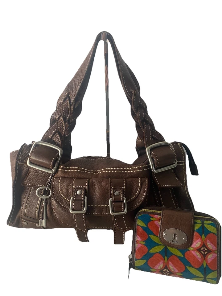 Bolso de Mano Hobo de Cuero Marrón Fossil Bolso de Hombro con Cartera Boho Foto 1 de 4