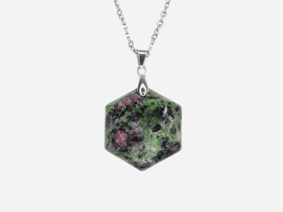 Hexagon Natural Gemstone Pendant Necklace 50cm with Pouch - Image 1 of 1