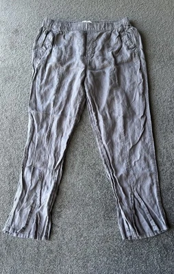 Nicole Miller Women’s Gray Linen Pants Elastic Waist Mid Rise Ankle Slit Size L - Image 1 of 4