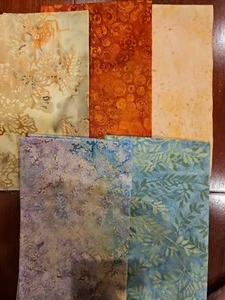Batik Fabric 5, 1/2 Yard Cuts 100% Cotton Green Blue Brown Peach Orange - Picture 1 of 6