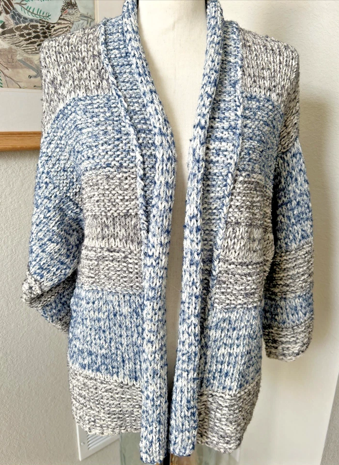 Cárdigan abierto tejido grueso mezcla de lana jaspeado Vince azul gris XS/S de gran tamaño Foto 1 de 4