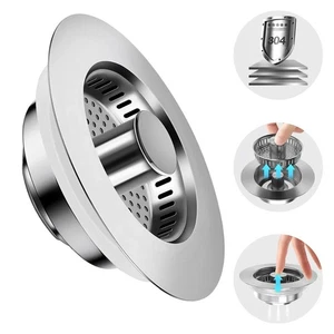 3 in 1 Kitchen Sink Drain Strainer Stopper Combo Pop Up Basket Stainless Steel } - Picture 1 of 13