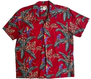 VTG Magnum PI Paradise Found 80s Shirt Mens L Red Hawaiian Aloha Jungle Bird USA - Picture 1 of 7