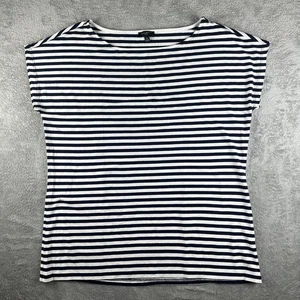 Talbots Petites LP Navy White Striped Boatneck Tee Top Rayon Blend Stretch - Picture 1 of 9