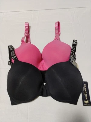 U.S. Polo Assn.  Pack de dos sujetadores, elevación suave, 34DD para mujer negro y rosa Foto 1 de 4