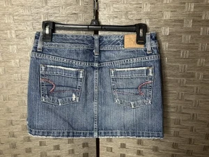 American Eagle Y2K Denim Mini Skirt Pink Rhinestone Pockets Size 0 - Picture 1 of 5