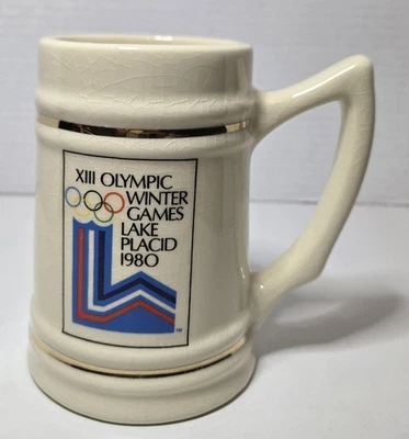 1980 Winter Olympic Games Coffee Mug Stein Lake Placid Miracle On Ice Gold Foil - Image 1 of 4