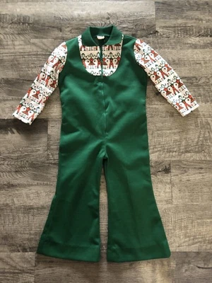 Ruth of Carolina Vtg 1970s Boys Sz T4 Romper Overalls EUC Kids Holding Hands - Image 1 of 4