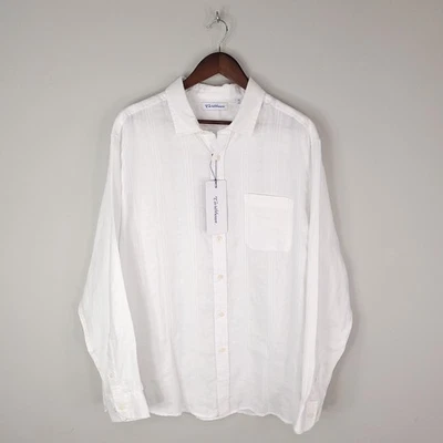 Caribbean Shirt Mens Extra Large White Linen Blend Long Sleeve Button Front - Image 1 of 4