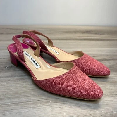 Manolo Blahnik Aspro Ballerina Slingback Pump Linho Rosa Salto Baixo Tamanho 36 EUA 6 - Imagem 1 de 4