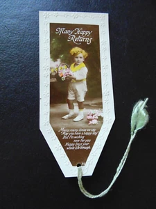 Vtg Victorian Baby Boy Photo Embossed Bookmark Tassel Happy Returns Greeting - Picture 1 of 4
