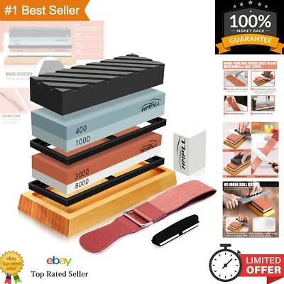 Professional 4-Sided Knife Sharpening Stone Set with Bamboo Base & Angle Guide - Image 1 of 4