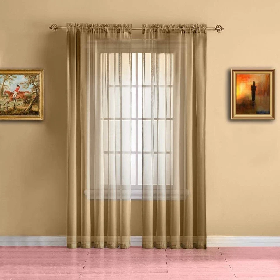 Jenna Collection Sheer Voile Solid Window Curtain Panel  - Set of 2 - ALL COLORS - Image 1 of 1