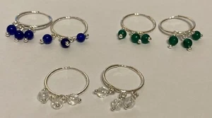 925 Sterling Silver Hoop Earrings with Quartz Beads - Picture 1 of 14