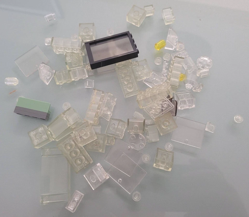 LEGOS SET OF 75 SMALL CLEAR TRANSLUCENT SINGLES PIECES and PARTS! WINDOWS! - Image 1 of 4