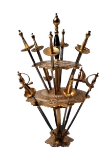 Vtg Spain TOLEDO Cocktail Picks Barware Mini Swords Set 12 Mid Century 2 Tier - Picture 1 of 14