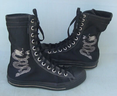 Black Satin Chinese Dragon Converse All Star High Top Shoes W Sz 6 - Image 1 of 4