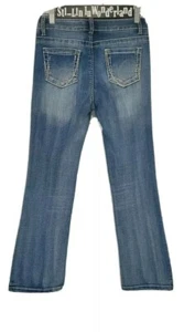New Xhilaration Girls Medium Denim Wash Blue Jeans Sz 14 Silver Bling Adjustable - Picture 1 of 8