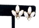 1940S Screw Back Earrings White Milk Glass Prong Set Marquees Cut Glass