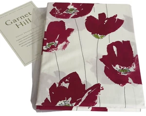 NWT Garnet Hill Full Size Flat Sheet Cotton Percale White Red Floral 97"x82" - Picture 1 of 6