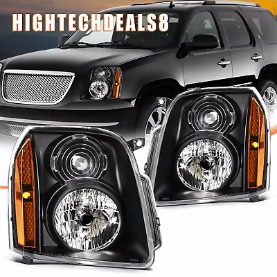 Headlight Assembly For 2007-13 2014 GMC Yukon XL 1500 2500 Black w/Amber Pair - Image 1 of 4