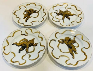 Set of 4 NEIMAN MARCUS 8-1/4” Gilt Cherub Salad Dessert Plates Angel Putti - Picture 1 of 4
