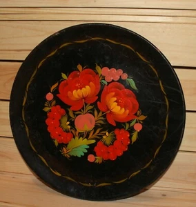 Piatto da parete vintage floreale in legno dipinto a mano fiori - Foto 1 di 7