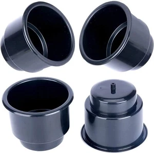 Set of 4 Black Recessed Cup Holders w/Drain - Boat, Car, RV, Marine Use - Imagen 1 de 36
