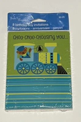 Tender Thoughts Greetings 8 convites de aniversário de menino Choo-Choo- Escolhendo você. .  - Imagem 1 de 2