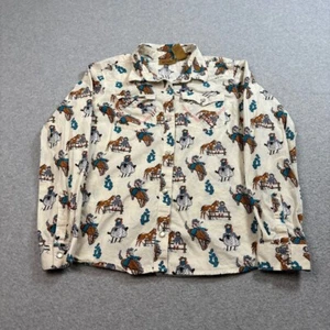Wrangler Shirt Girls XL Ivory Pearl Snap Rodeo Print Western Cowgirl Horse Sheep - Picture 1 of 9