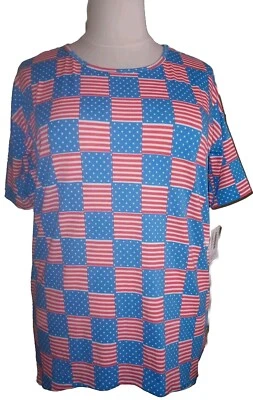 NUEVO CON ETIQUETAS LULAROE Mujer M Irma Americana Estrellas Rayas Bandera EE. UU. Top Rojo Blanco Azul  Foto 1 de 4