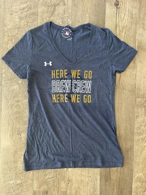 New MLB Milwaukee Brewers Brew Crew Under Armour Women's V-Neck T-Shirt - Small - Image 1 of 4