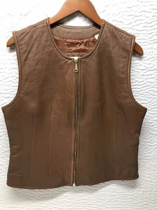 Valerie Stevens womens M lambskin 100% Leather Sleeveless Vest Full Zip Brown - Picture 1 of 8