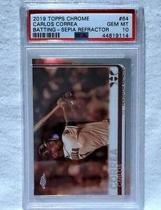 Topps Chrome Batting Sepia Refractor #64 2019 Carlos Correa PSA 10 - Imagen 1 de 5