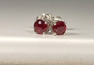 Ruby Natural Pigeon Blood Red Stud Earrings 14K WG .75 TCW 4.0mm Certified GftBx - Picture 1 of 5