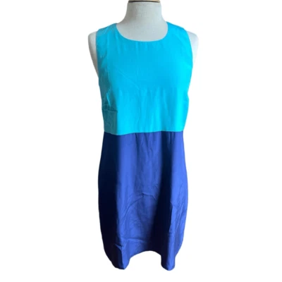 JB by Julie Brown NYC 8 Sleeveless Color Block Blue 100% Silk Dress Knee Length - Image 1 of 4