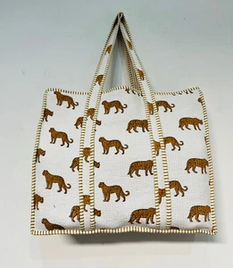 Indian White Tiger Cotton Handbag Tote Bag Women's Beach 100%Cotton Handbags US - Picture 1 of 4