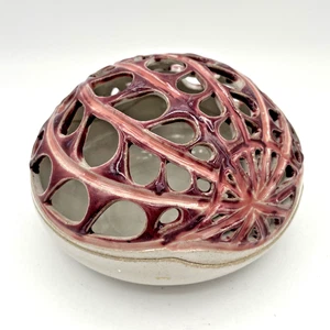 Beach Pottery Candle Holder By Candace Cottage Seashell Blowfish Cutouts Ocean - Picture 1 of 7